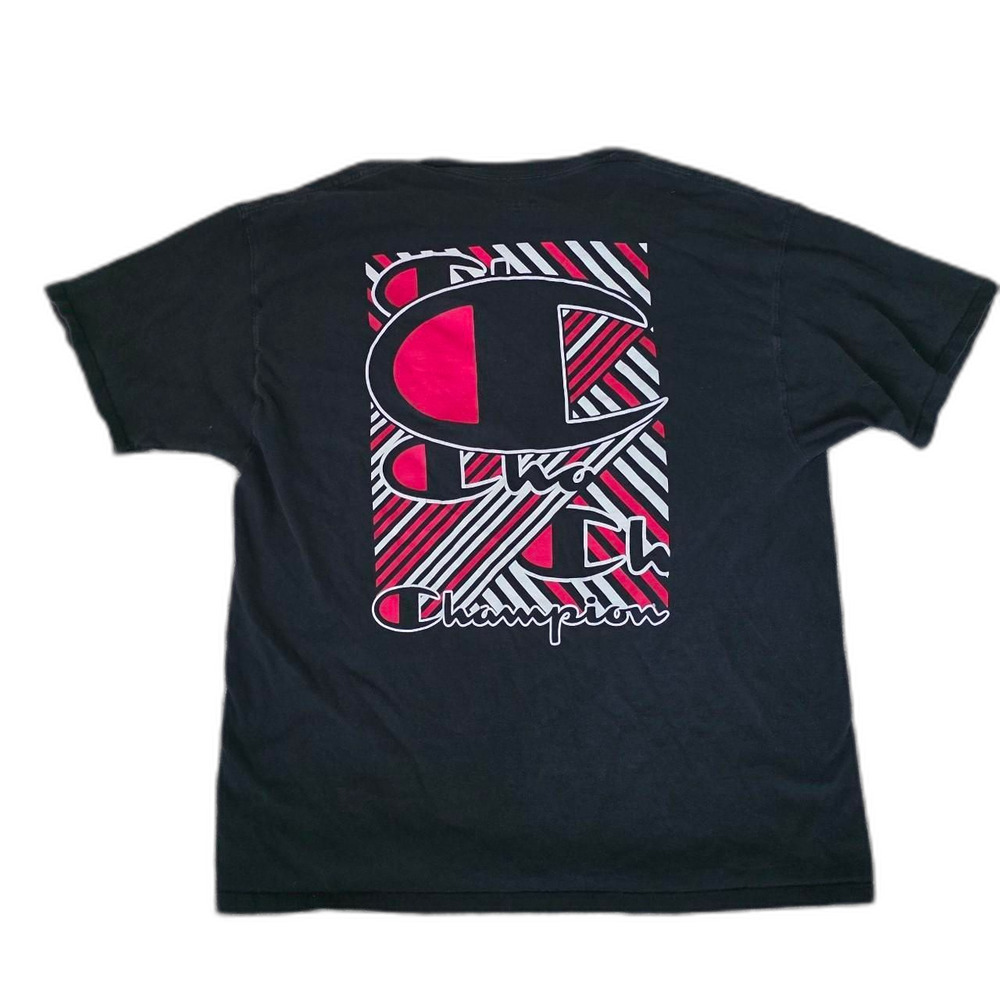 Champion Big Logo Spellout Black Red Graphic T-Shirt Streetwear - Picture 4 of 4